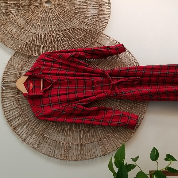 Midi length red tartan plaid dress size 10 - Picture 1 of 4